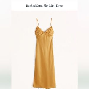 Abercrombie ruched satin slip midi dress